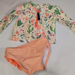 Ruffle Butts Long Sleeve Zipper Rash Guard 2-Piece